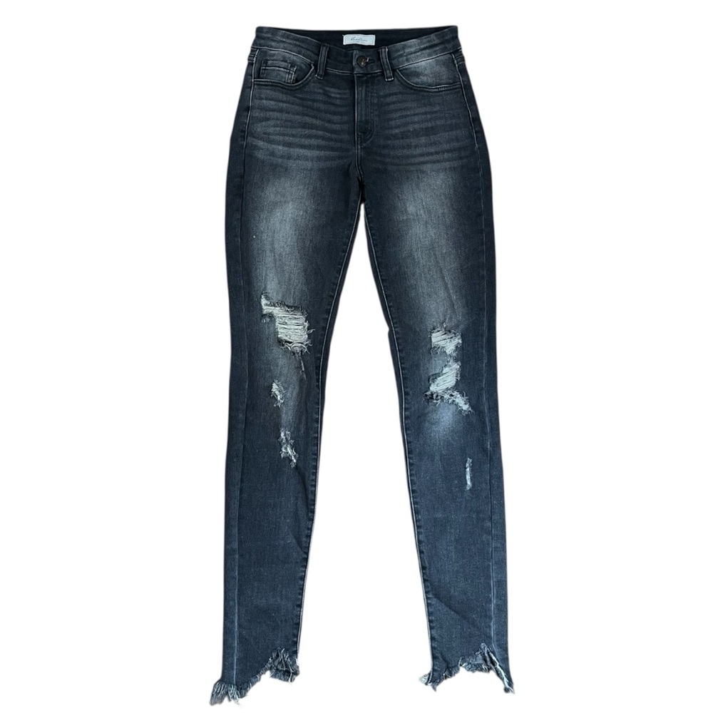 KanCan‎ Faded Black Whiskered  Distressed Straight Leg Mid-Rise Jean Sz.27